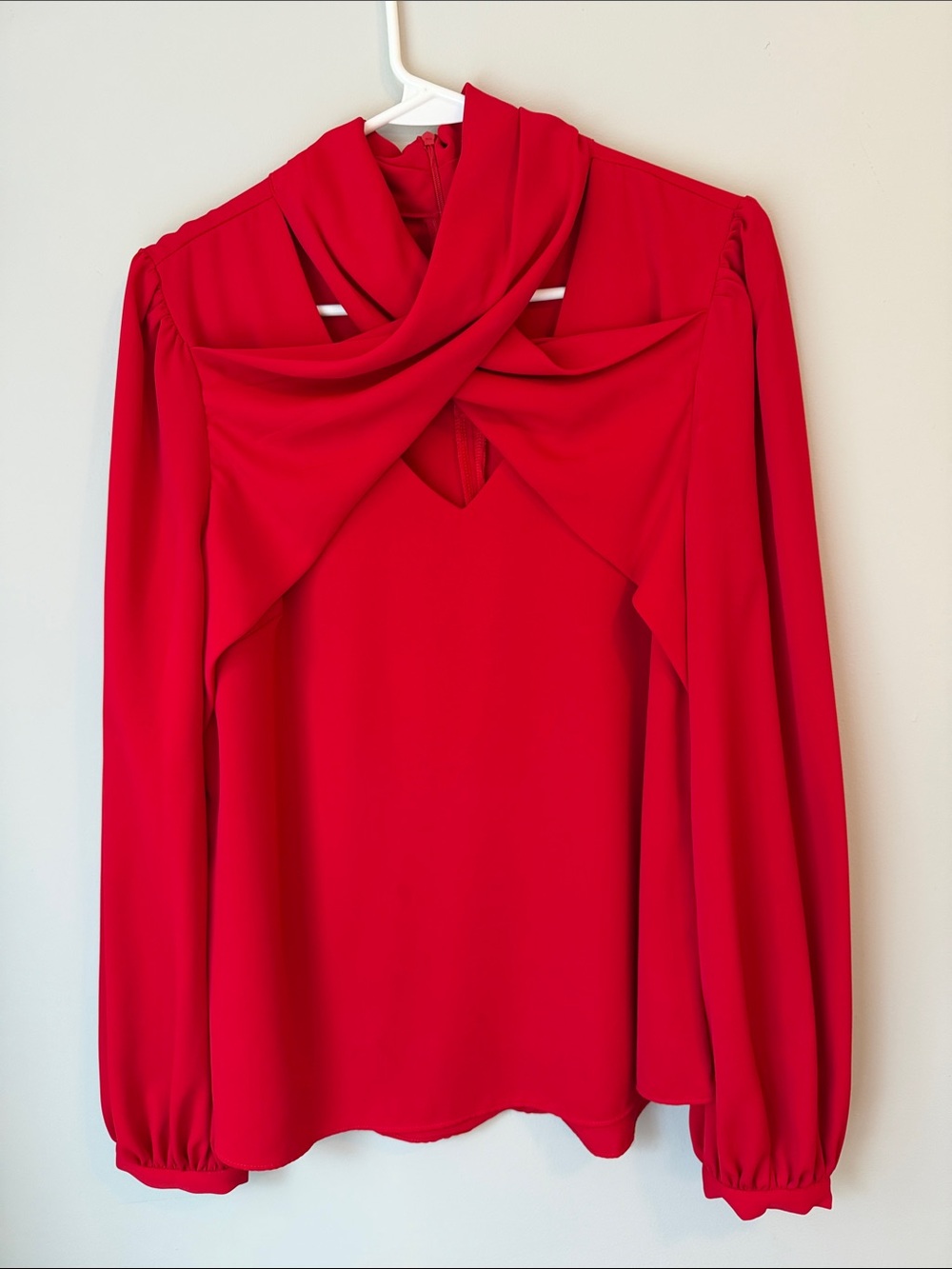 Twist-Front Red Long-Sleeve Women's Blouse